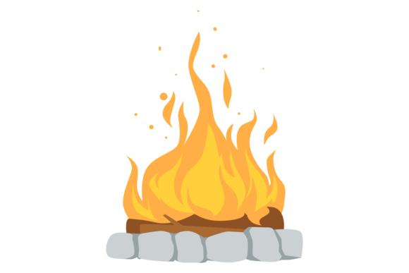 Bonfire Color Icon: Fire Flame on Wooden Graphics & Illustrations