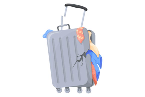 Broken Suitcase with Clothes Color Icon Graphics