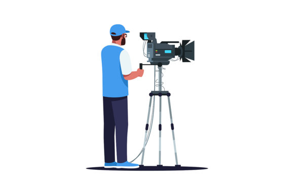 Cameraman Semi Flat Color Illustration Graphics