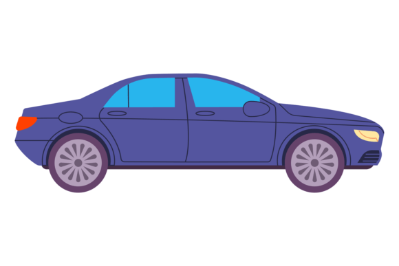 Car Side View Graphics: Modern Blue Sedan Illustrations