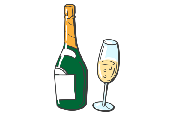 Champagne Color Drawing. Sparkling Wine Graphics for Crafts