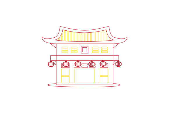 Chinese New Year Castle Color Line Graphics and Icons