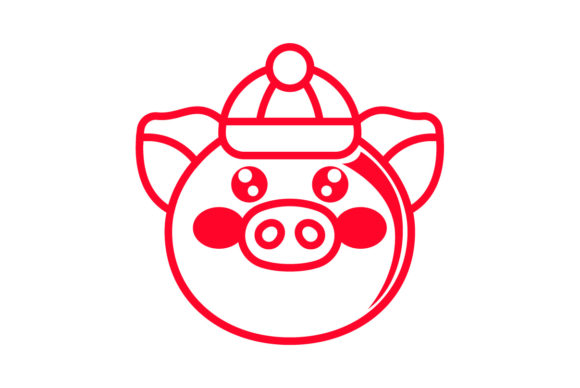 Chinese New Year Icon Pig Line Color