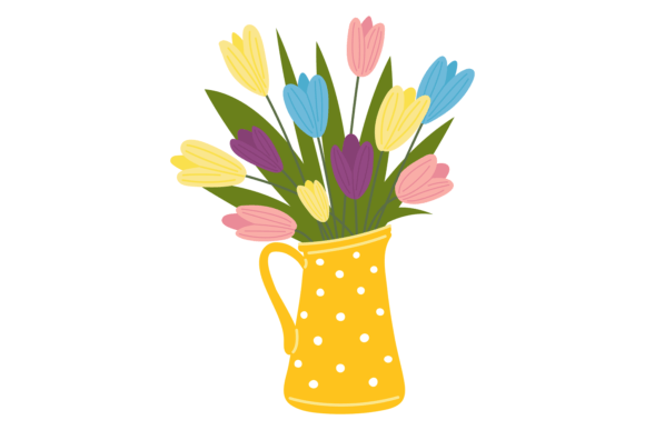 Color Tulips in Vase: Graphics & Illustrations