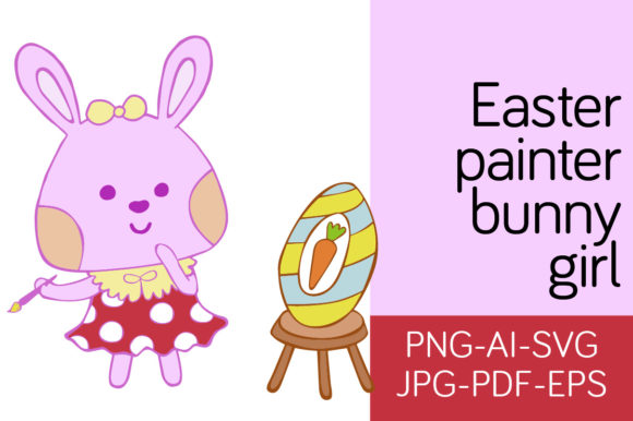 Easter Painter Bunny Girl: Graphics & Illustrations