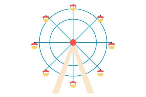Ferris Wheel Color Icon: Funfair Attract Graphics & Illustrations