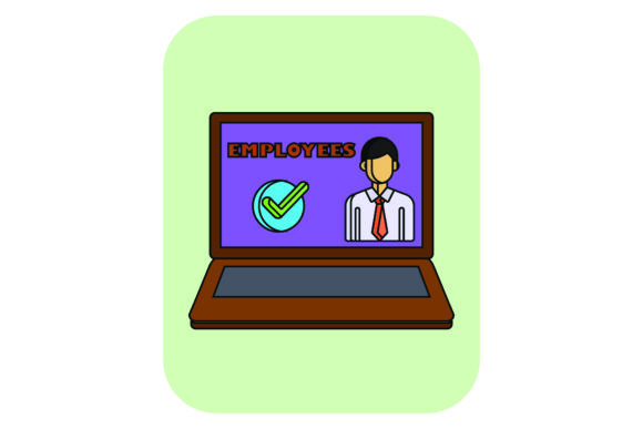 Flat Icon Laptop Employees Color Outline Graphics