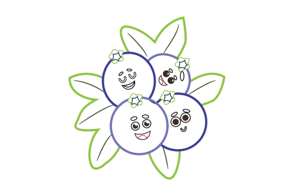Kawaii Cute Fruit Blueberry Color Line Graphics