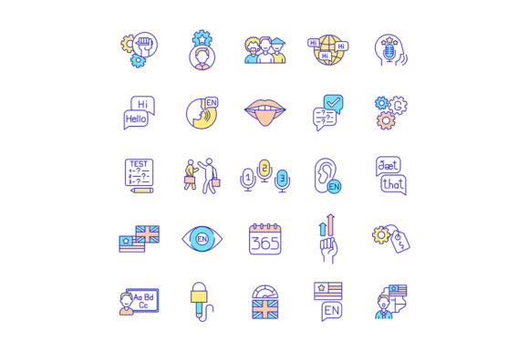 Language Acquisition RGB Icons Set: Graphics & Icons