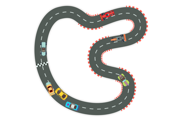 Race Track with Color Rally Cars Top Vie
