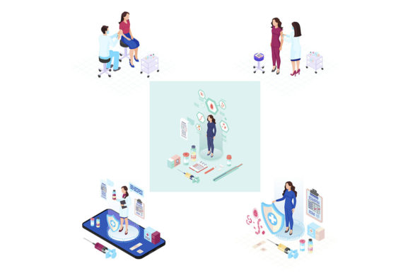 Vaccination Flat Color Illustrations Set