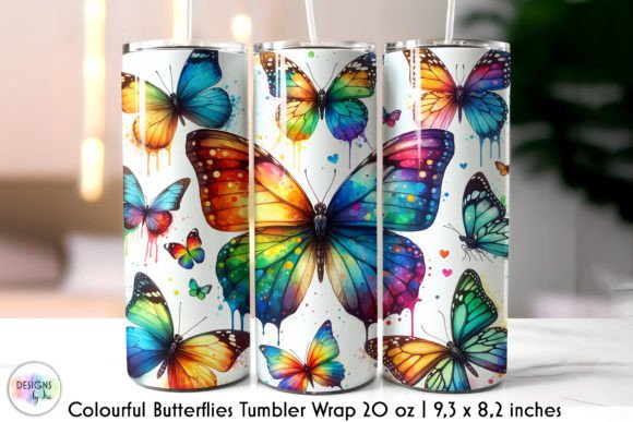 Watercolour Butterflies Tumbler Wrap PNG Graphics