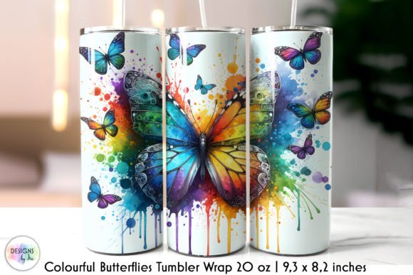 Watercolour Rainbow Butterflies Tumbler